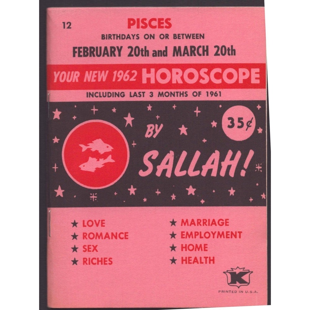 Vintage 1962 Pisces Horoscope Booklet Sallah Astrological Forecast 60s Ephemera
